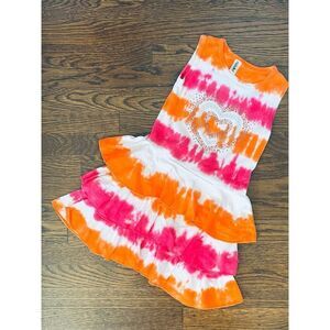 MIGNONE Girls 4 Rhinestone Heart Tie Dye Ruffled Valentine’s Day Dress